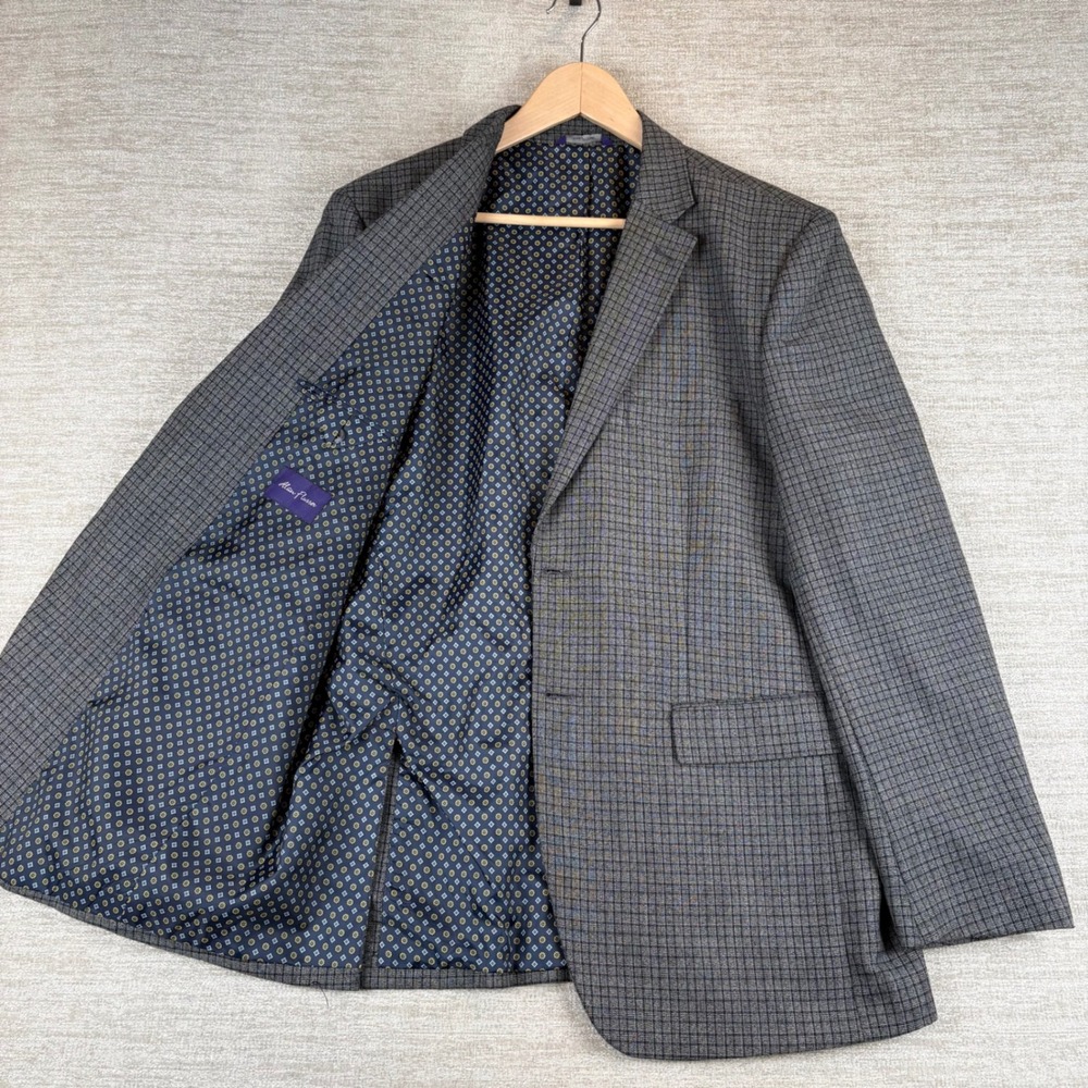 Alan Flusser Gray Blue Micro Windowpane Plaid Two Button Blazer Mens Size L